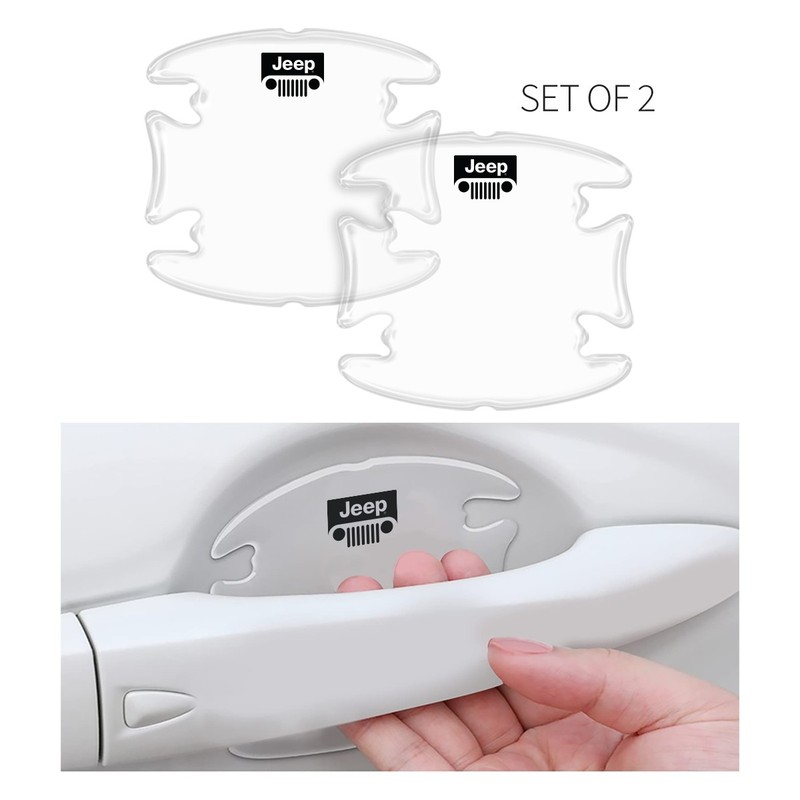 Jeep Grill Logo Universal Car Door Handle Cup Protector Clear Decal Sticker gallery