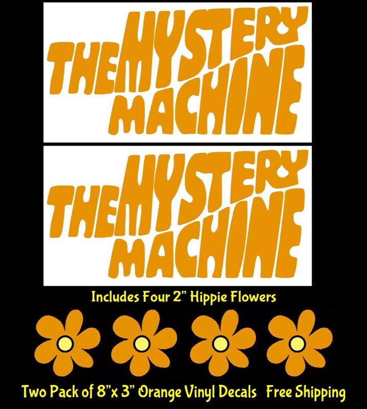 The Mystery Machine Two 8″ & Hippie Flowers Orange Vinyl Decal Car Van Window