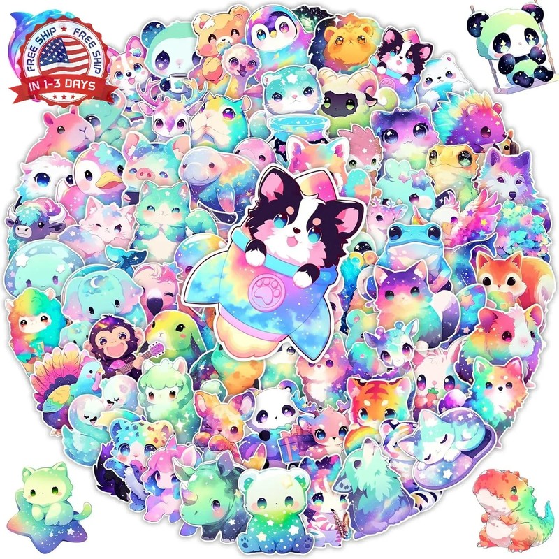 100 Pcs Cute Rainbow Animal Stickers Pack for Kids Girls Teens, Kawaii Waterproo