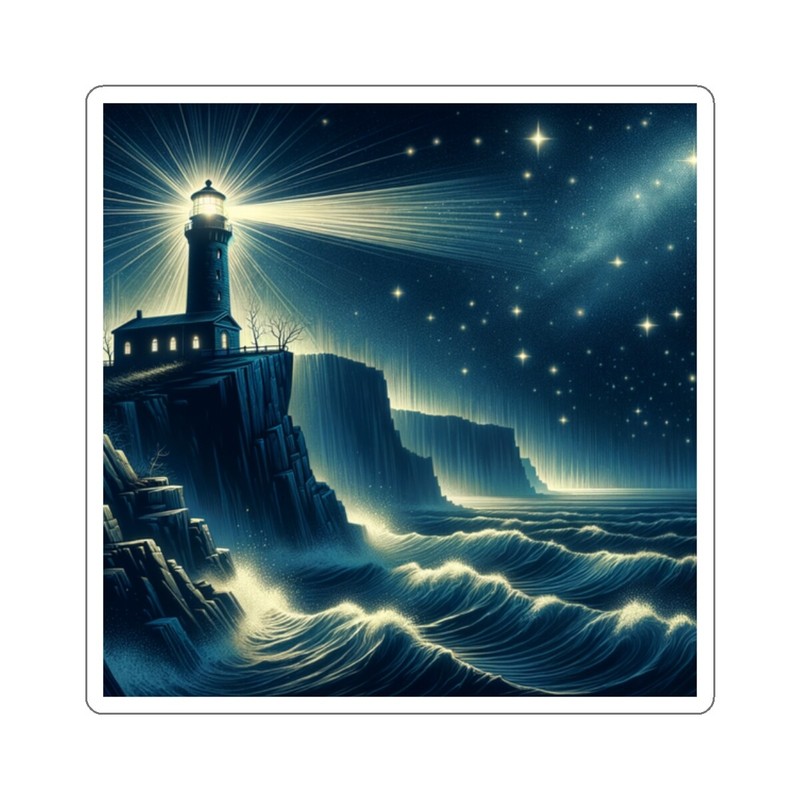 Sticker Mysterious Lighthouse Starry Sky Artwork 2x2 3x3 4x4 6x6
