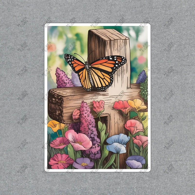Beautiful Wooden Cross with Monarch Butterfly Nature Inspired Art #8237