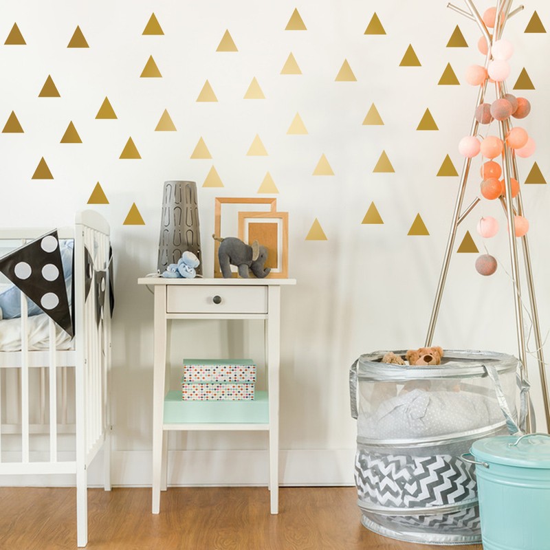 Pack of 40 SILVER matt metallic 2 inch, 5 cm TRIANGLES wall art stickers decals gallery