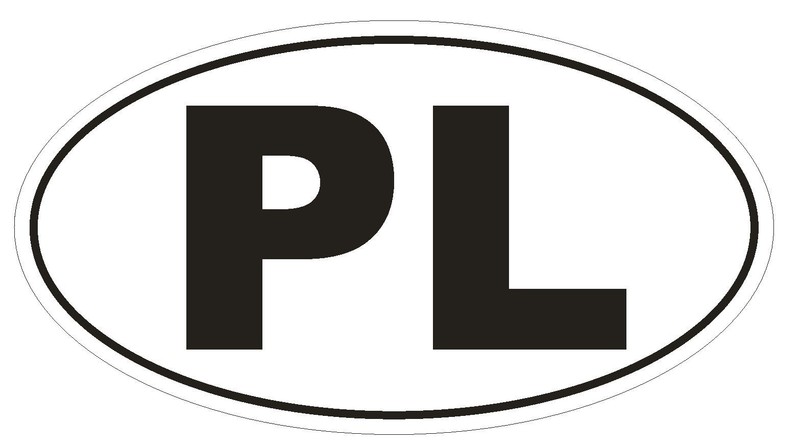 PL Poland Oval Bumper Sticker or Helmet Sticker D144 Euro Oval Country Code