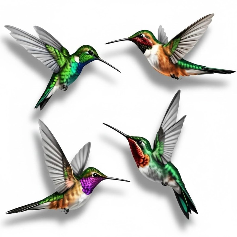 4-Pack Hummingbird Sticker Bird Decal Size 5.9” (French)