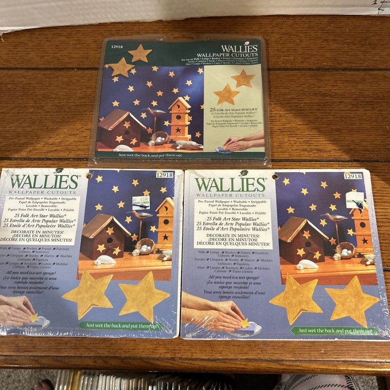 3 packs Wallpaper Cutouts Lot Wallies NEW 25 folk art stars in pack