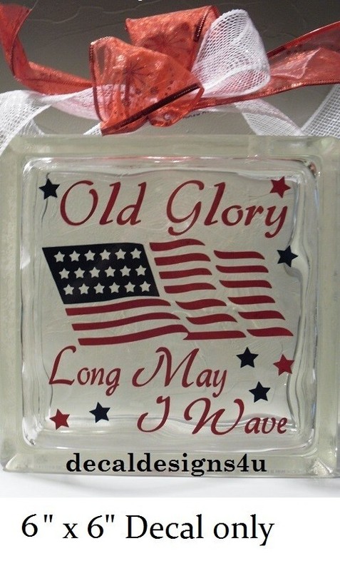 Old Glory decal sticker for DIY 8″ glass block or tile