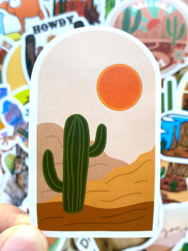 5-50 pcs Cactus Stickers, Retro Travel Arizona Canyon Camel Desert Vinyl Decals gallery