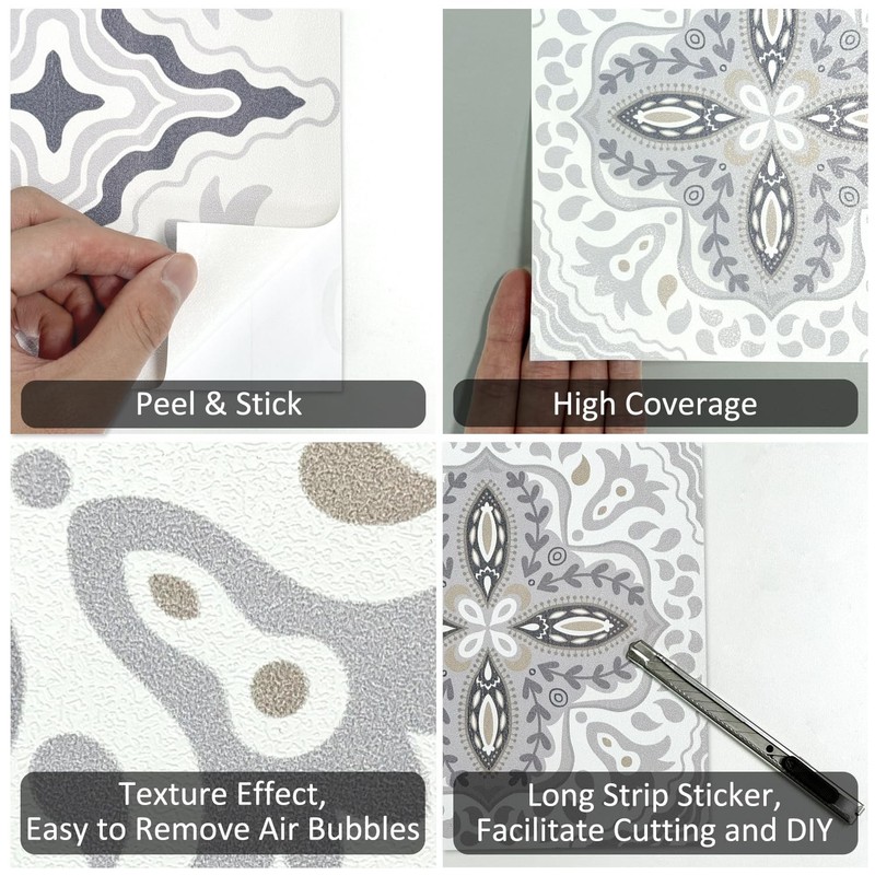 Long Strip Textured Vinyl Vintage Geometry Stair Riser Decals Peel and Stick,... gallery