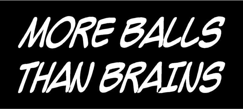 MORE BALLS THAN BRAINS Vinyl Decal 8″ x 3″ (11 Colors)