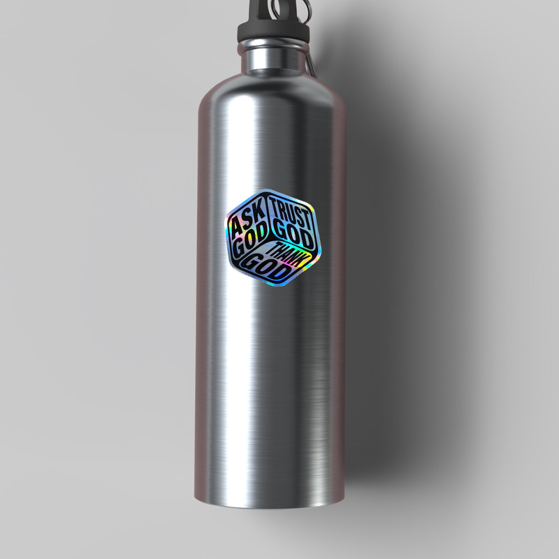 Ask God Trust God Thank God Dice Holographic Sticker, Christian Religion Decal gallery