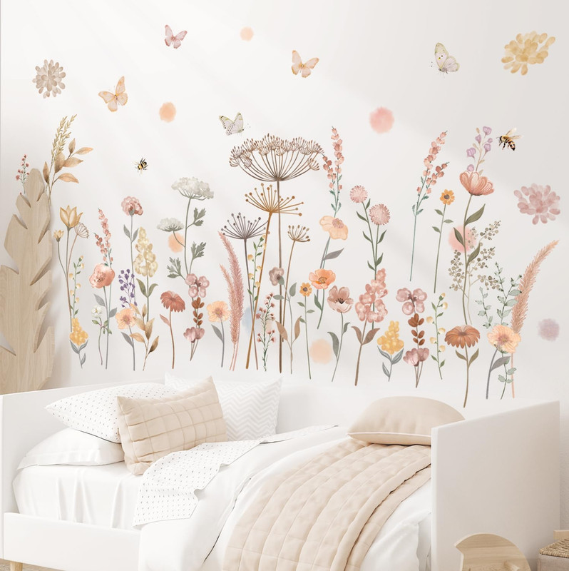 Boho Watercolor Flower Wall Decal Stickers Floral Wildflower Dandelion Peel gallery