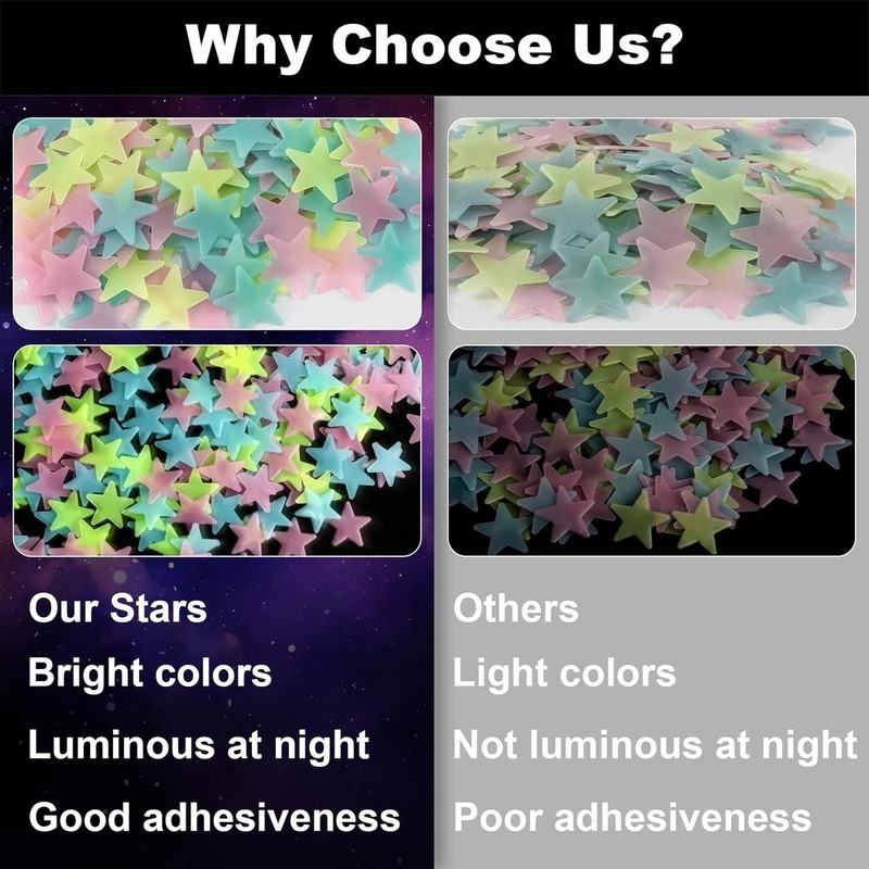 MAQIHAN 200 Glow in The Dark Stars for Ceiling - Glowing and Mix Color gallery