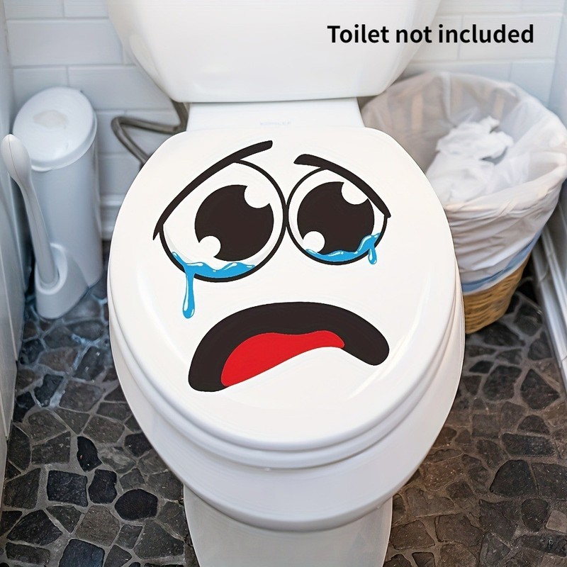 Funny Crying Face Toilet Sticker Self Adhesive No Residue Bathroom Home Decor gallery
