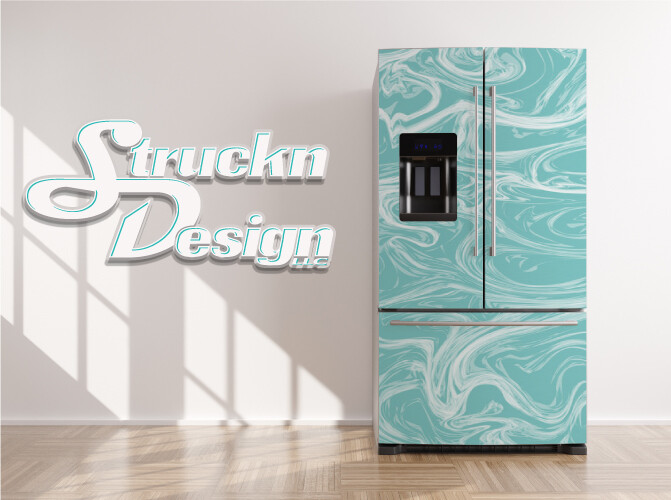 Abstract Blue Water Waves Marble Teal Fridge Freezer Wrap Side Door Vinyl Decal