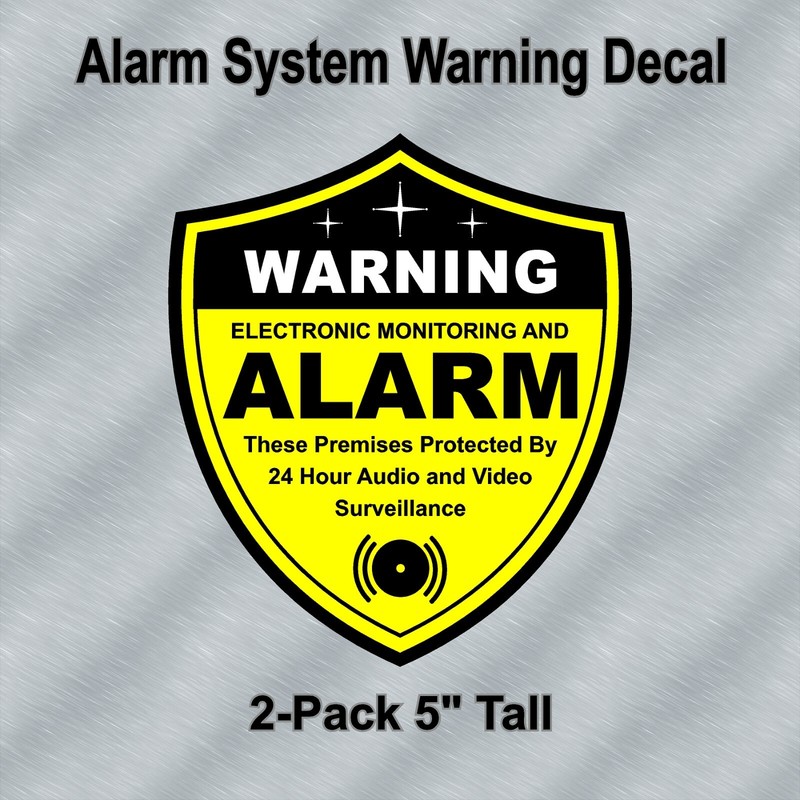 2-Pack Alarm System Warning Decals 5" Shield Shape Black and Yellow for Windows
