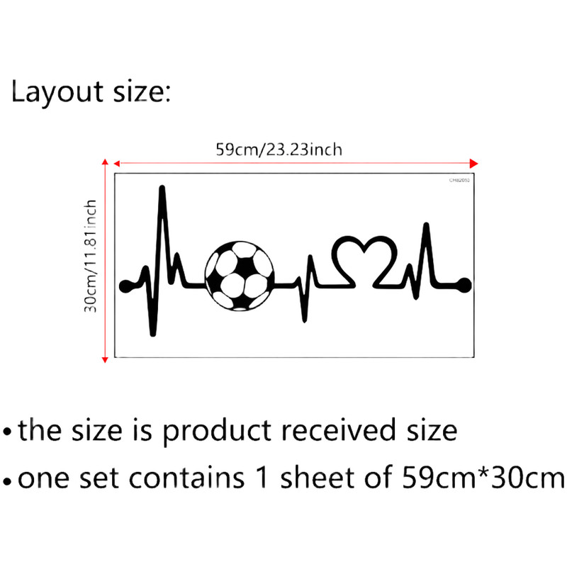 Removable Black PVC Wall Sticker with Football ECG Design 30x30cm Waterproof