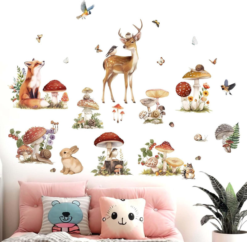 Woodland Animal Wall Decals - Mushroom Deer Rabbit Forest Wall Stickers - Baby gallery