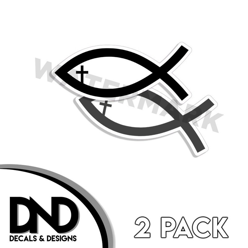 CROSS CHRISTIAN FISH Vinyl Decal Sticker Calvary Truck Ichthys 2 Pack 5″ Wide