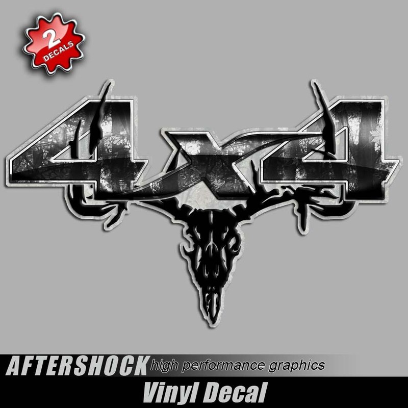 4×4 Gray Camo Deer Skull Truck Decal – Archery Hunting Off Road Sticker