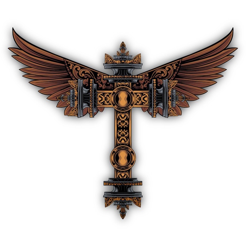Classic Style Cross w/ Wings Cut To Shape Vinyl Sticker