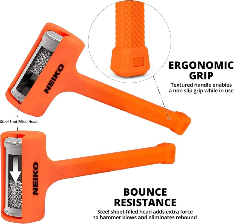 02888A Dead Blow Hammer Set, 3pc Neon Orange Deadblow Mallet, 1lb, 2lb, 3lb Hamm gallery
