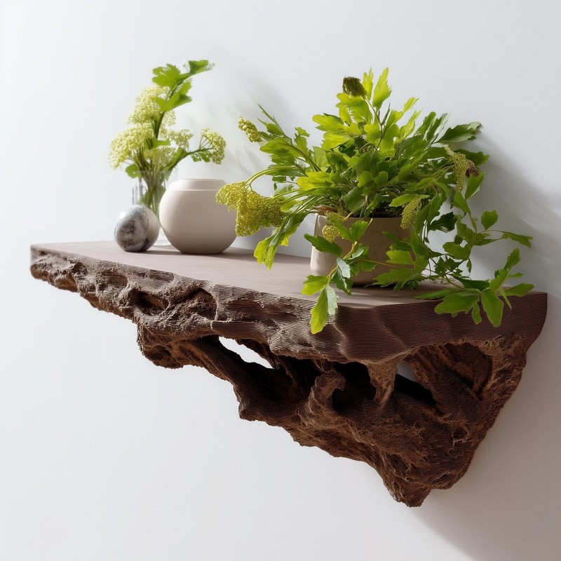 Root Inspired Floating Shelf | 3D Printed Wall Shelf Brown | Organic Wall Ledge