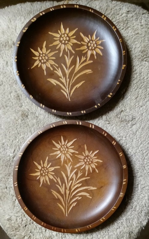 Vintage Teak Wood Hand Craved Wall Hanging Round Ornate Plate Art Signed gallery