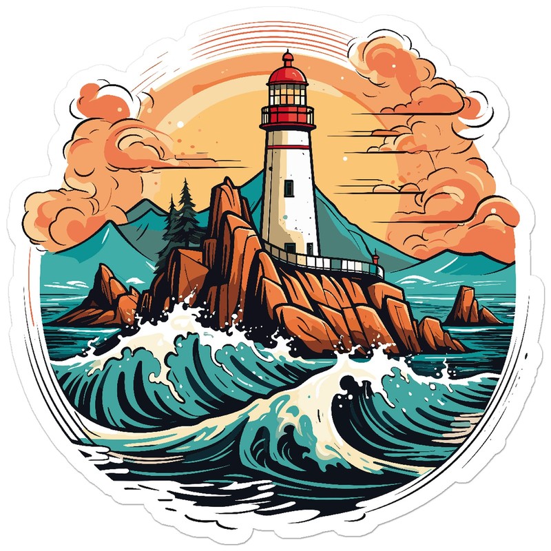 Lighthouse Waves - Vinyl Decal Sticker - Car Window Laptop - ebn11794