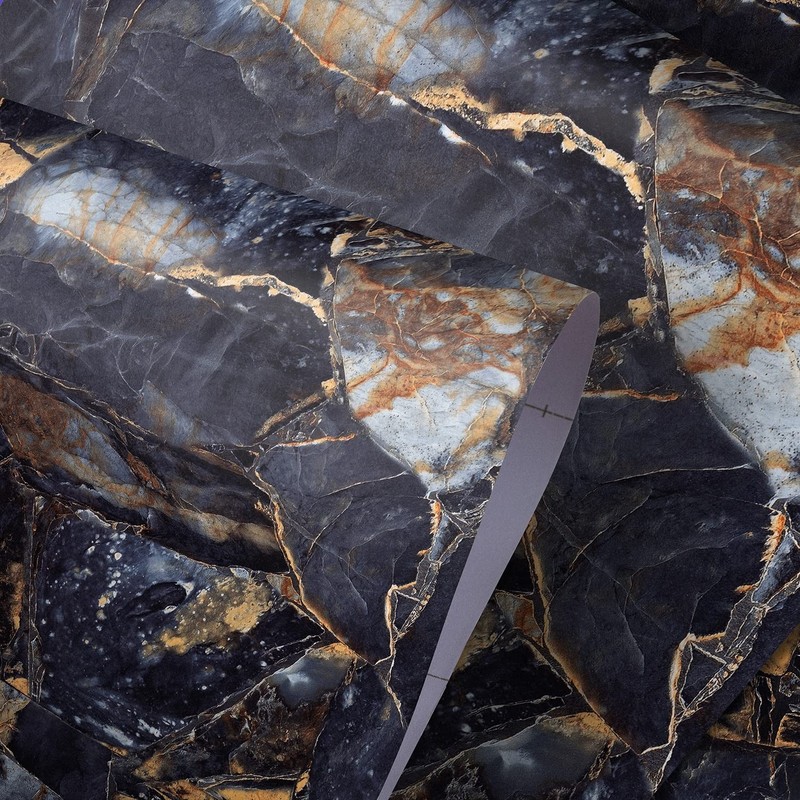 31.5″x 157″ Peel and Stick Black Marble Wallpaper Dark Blue Granite Stick Wat…