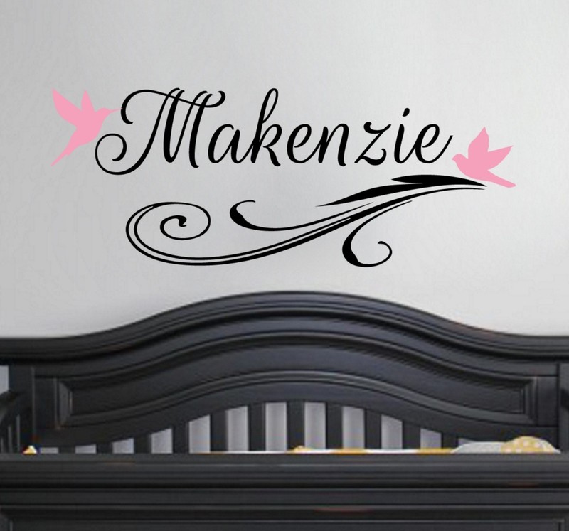 Monogram Birds Swirly - Wall Vinyl Decal Sticker Pretty Custom Name Personalized