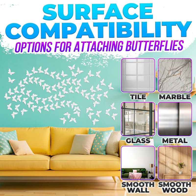 100Pcs White Butterfly Decor Set - 3D Butterflies for Bedroom, Nursery & Craf... gallery