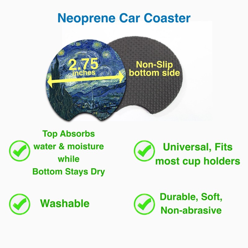 4 Pcs SPAIN Car Cup Holder Coaster Soft & Washable Non-Slip Neoprene Rubber gallery