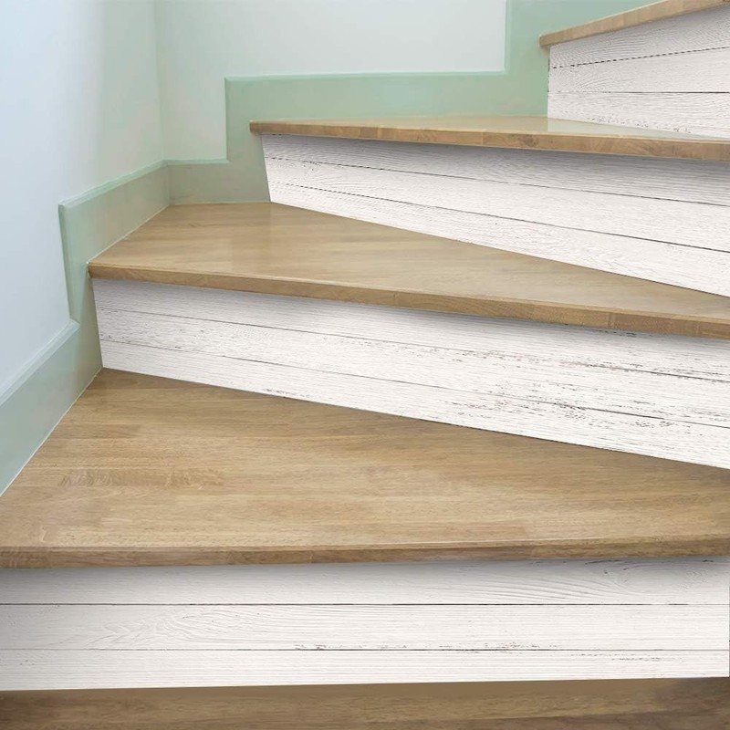 Matte Finish Faux Wood Stair Riser Decals - 14 Easy Peel Strips for Indoor Use gallery