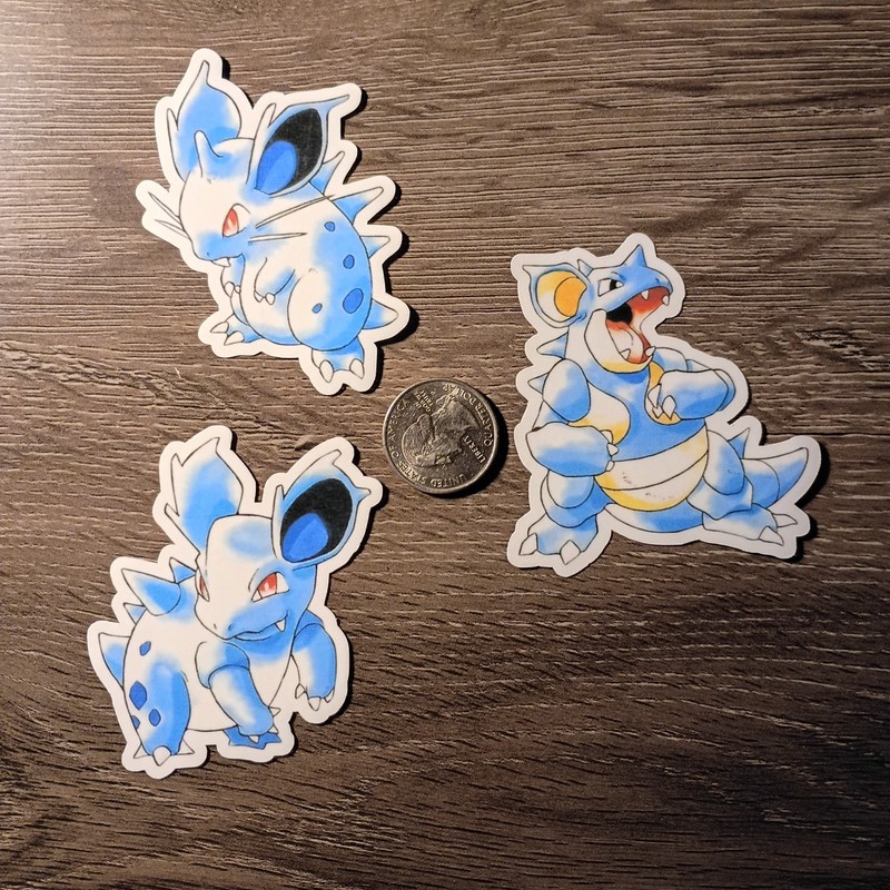 Nidoran, Nidorina, Nidoqueen Sticker – Vinyl Waterproof Die-cut – Red & Blue Art