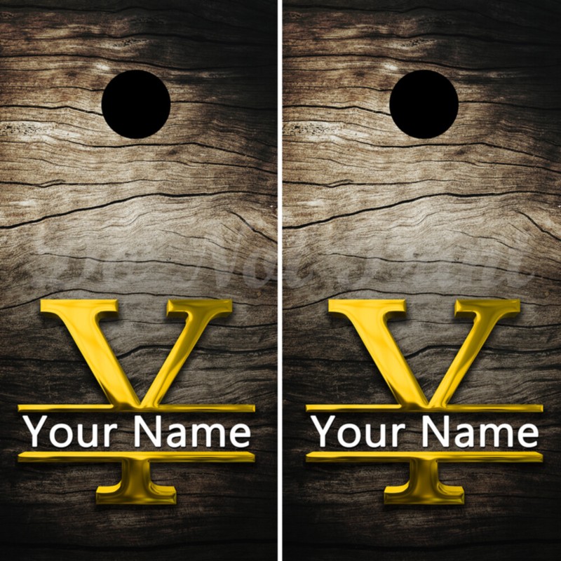 Barn Wood Vinyl Personalized Gold Monogram & Name Cornhole Board Wraps ONLY 2 Pk