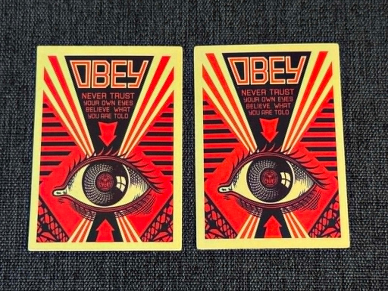 Lot (2) OBEY 1 3/4″ x 2 1/2″ Band STICKERS Fast! FREE SHIP!