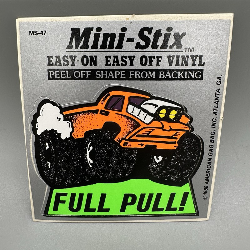 1988 Vintage “Full Pull!” Monster Truck Black Light Retro Vinyl Sticker Cut-Out