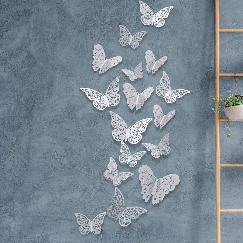 Stunning Silver 3D Butterfly Wall Decals - 72 Decorative Pieces for All Spaces gallery
