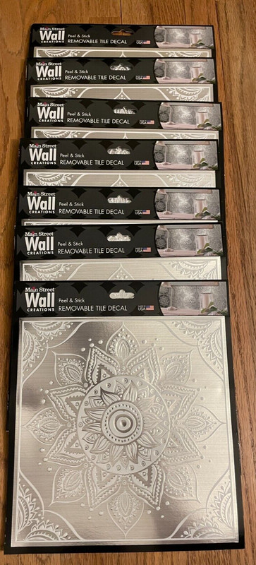 7 x Main Street Wall Creations Peel & Stick Removable Tile Decals White Mandala