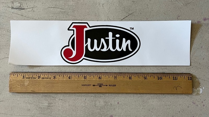 Justin Boots Logo Decal Sticker 12"x3'' - White, Cowboy, NEW gallery