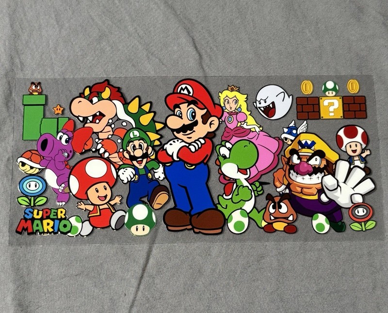 New Super Mario Bros UV DTF Transfer Sticker Wrap DIY Bottles Cup