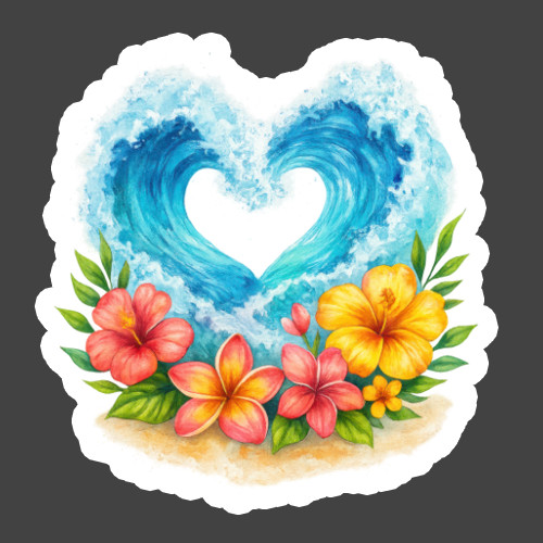 Ocean Wave Sticker Vinyl Decal Heart Floral Beach Tropical Aesthetic