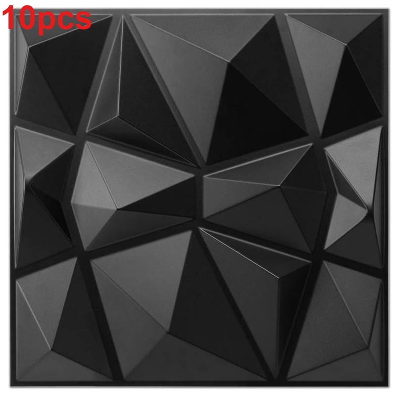3D Wall Panels Diamond Textured PVC for Interior Decor Black 30x30cm 10 Pack