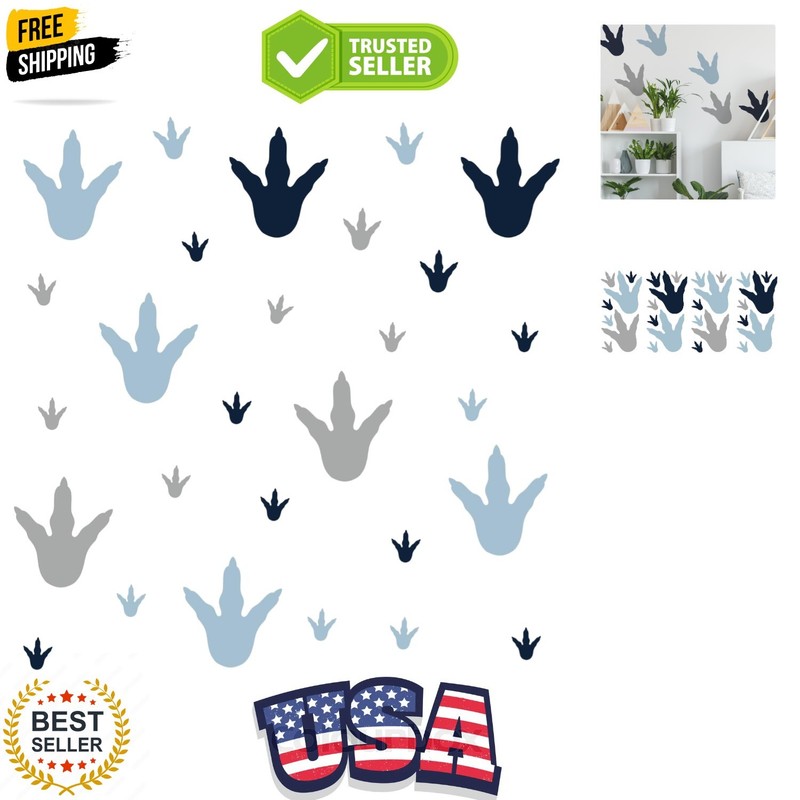Dinosaur Feet Tracks Peel and Stick Wall Decals, Blue, Gray