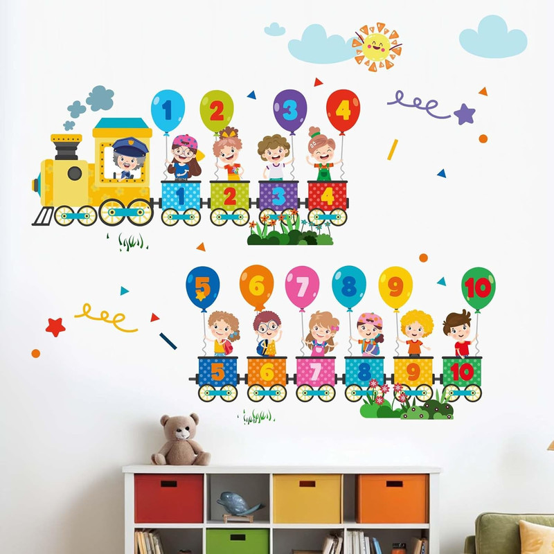 Kids Train Number Wall Decals - Learning Figures Education Wall Stickers - Kids gallery
