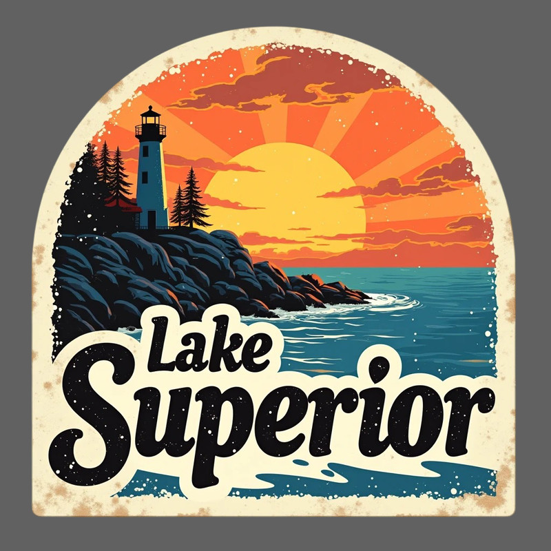 Lake Superior Sticker Vinyl Decal Lighthouse Sunset Great Lakes Travel Souvenir