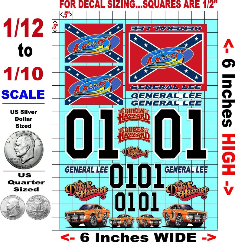 White Vinyl Sticker sheet DUKES OF HAZZARD-R/C MODEL Die-cut-Decals 1/16-1/10th gallery