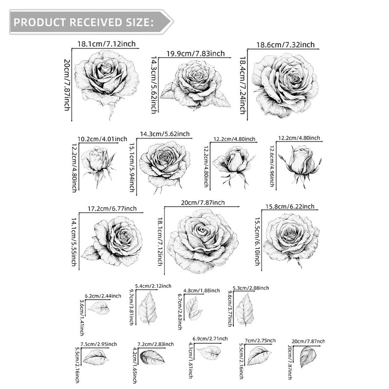 Black and White Flower Wall Decals Boho Rose Floral Wall Stickers for Living ... gallery