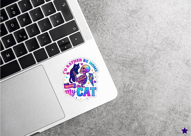Rather Be Home with my Cat Decal Sticker Skeleton Spooky Kitty Lover Anti Social gallery