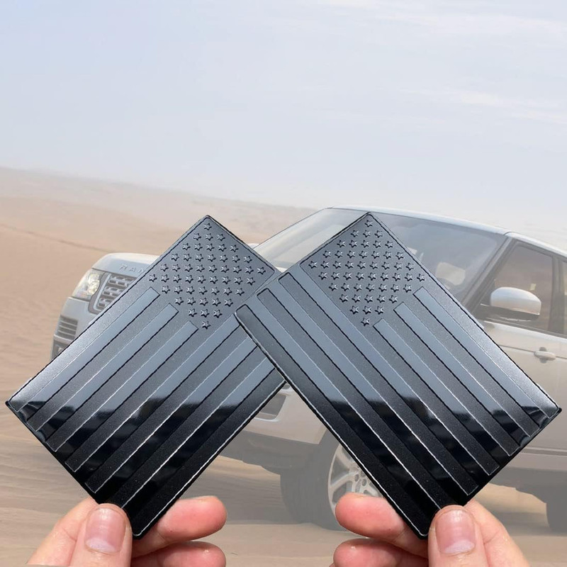 2 PCS Embossed 3D Metal Black American Flag Emblem Sticker, 5″X3″Usa Flag Decal